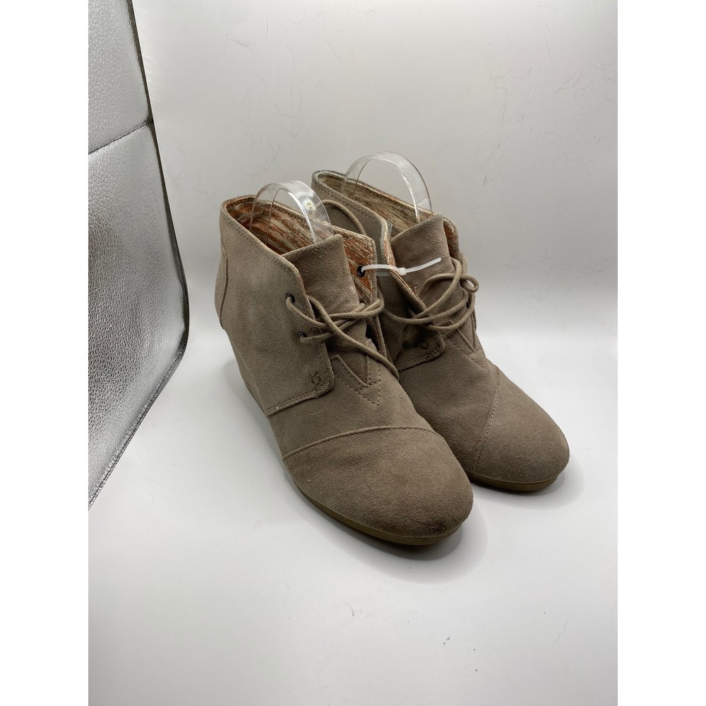 TOMS Suede Desert Wedge Booties Lace Up Ankle Boots Casual Shoes US 9